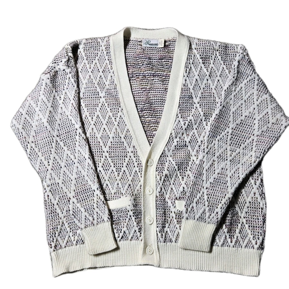 Vintage Haband Cardigan Sweater Button Closure Geometric Mens XL Grandpacore‎